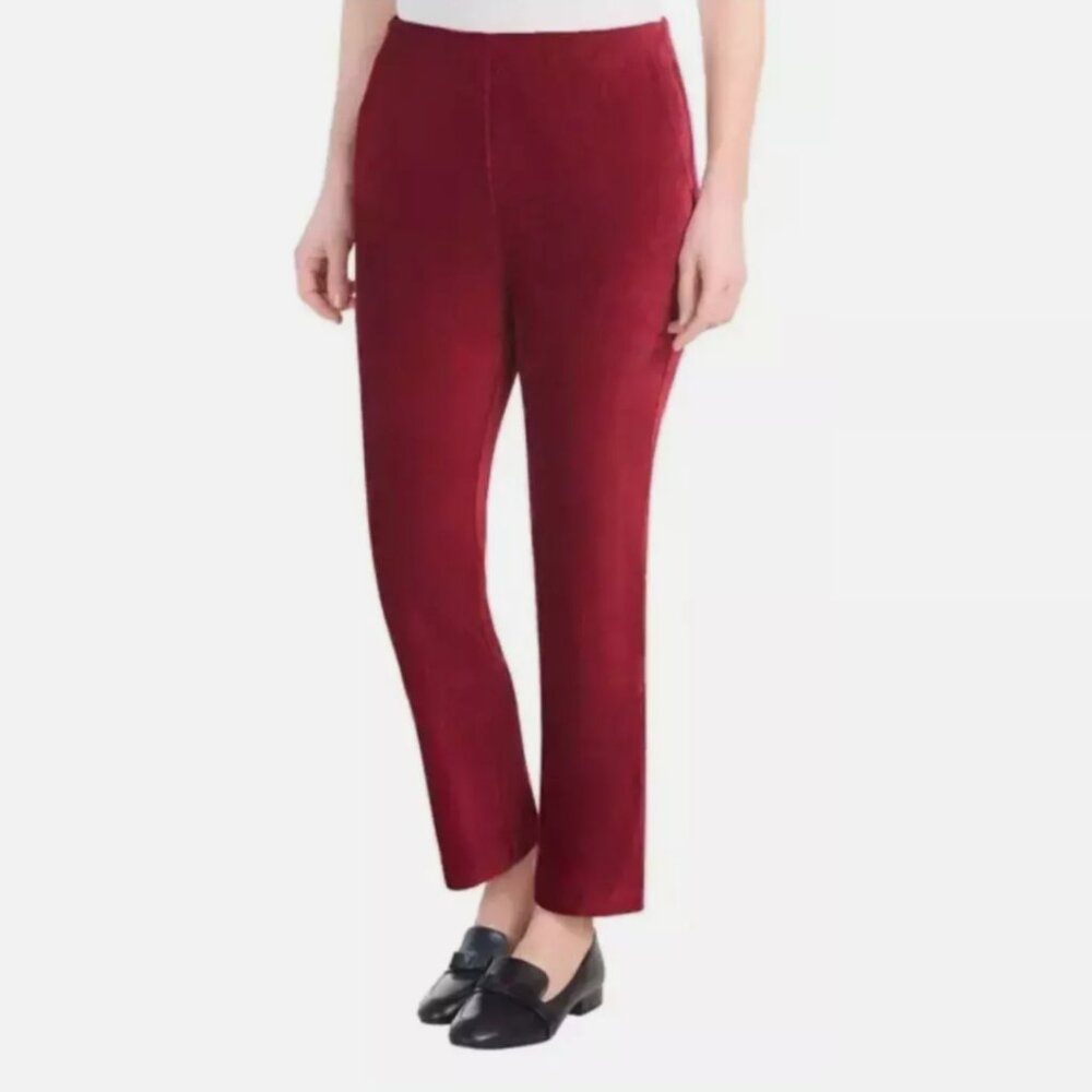 Hilary Radley Red Velvet Pull On Pants Women M Stretch Slim Leg Holiday NWT